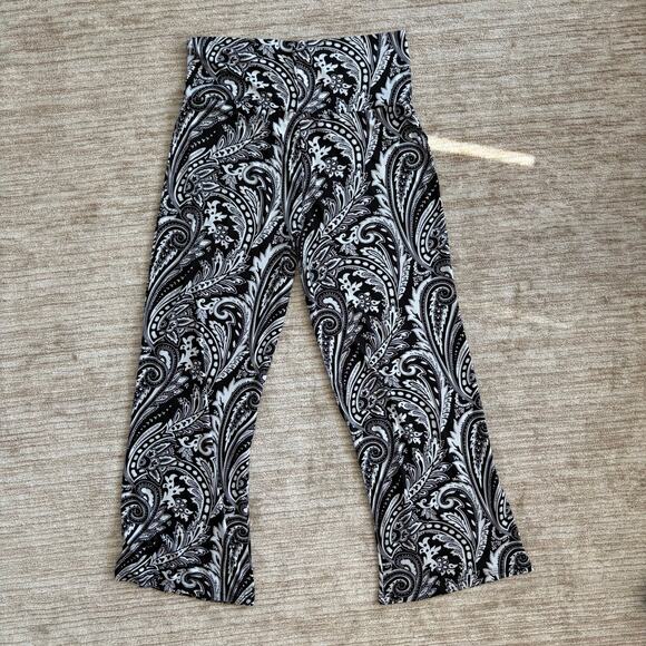 Wide Leg Women's 1X Flowy Black White Paisley High Rise Pants Soft Stretch Boho - Picture 5 of 5